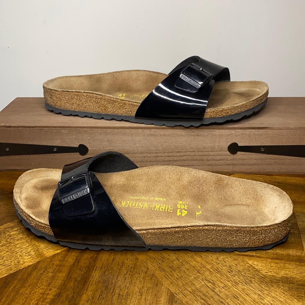 Birkenstock Madrid Black Patent Women's Men's Slide Sandals 41 10 8